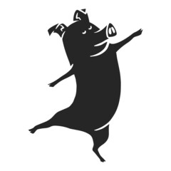 Hand drawn icon dancing pig.