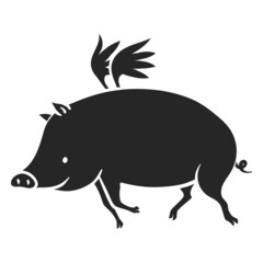 Hand drawn icon flying pig.