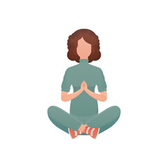 A woman sits in the lotus position. Isolated. Vector illustration in cartoon style.