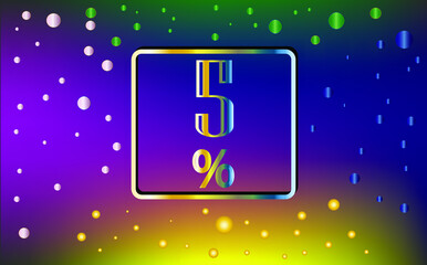 5% discount. Banner with colored light effect for sale in stores and promotions.