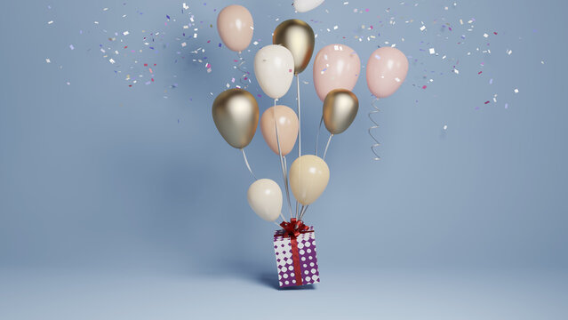 balloons with some giftbox, 3d rendering