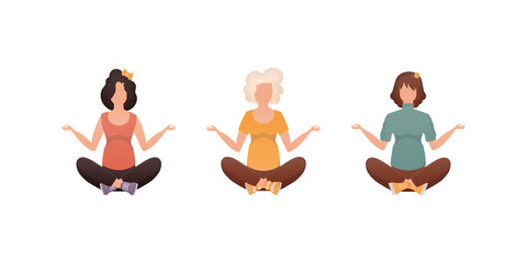 Set of Women Meditate. Isolated. Vector illustration.