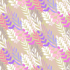 Fototapeta premium Vector seamless half-drop pattern, with leaves 