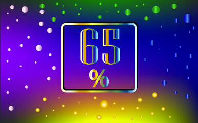 65% discount. Banner with colored light effect for sale in stores and promotions.
