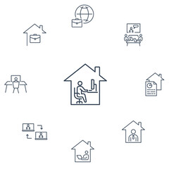Freelance and Work at Home icons set . Freelance and Work at Home pack symbol vector elements for infographic web