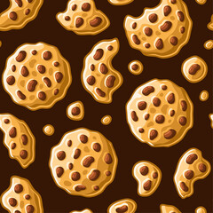 Cookies with Chocolate Chips Seamless Pattern. Vector
