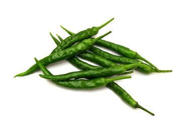白背景の青唐辛子　コピースペースあり Green chili peppers (chile verde) on white background with copy space	