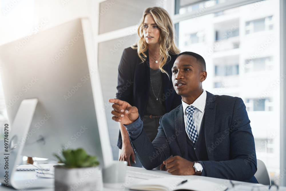 Poster we have the resources to go through with this plan. shot of two businesspeople working together in a