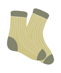 Cotton and woolen socks. Stylish clothing items. Vector knitwear trendy sock collection