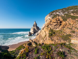 Praia da Ursa beach by Cabo da Roca, between Cascais and Sintra on the Lisbon coast of Atlantic ocean, Portugal