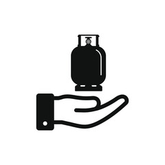 Gas cylinder, propane tank on hand icon design isolated. Vector illustration