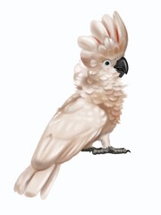White cockatoo Pink. Moluccan watercolor illustration. Realistic bird