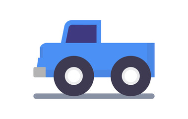 Toy car and blue pick up for kids playing flat vector illustration.