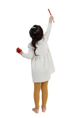 Isolated white background, a child drawing a picture
