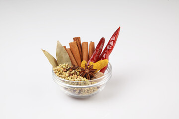 Curry Masala ingredients for curry masala, Indian spice. Selective focus