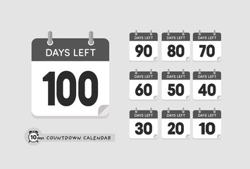 10日ごとのカウントダウンのカレンダーのセット - あと100日-10日・DAYS LEFT 100-10