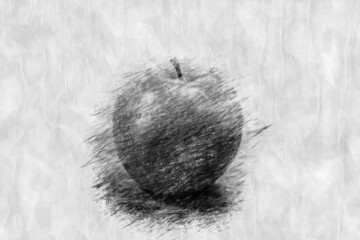close up of an apple in pencil style drawing