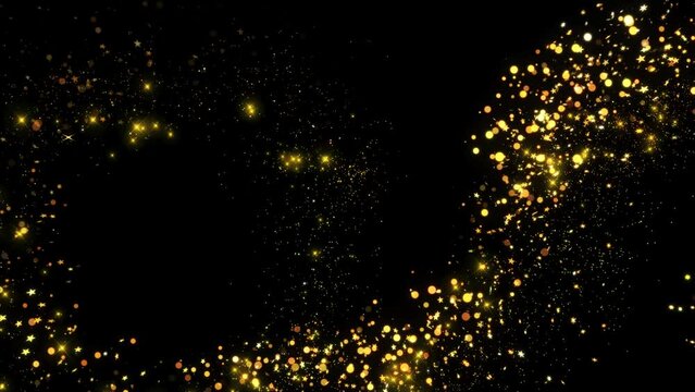 Golden glitter Magic Trails with Particle flight with sparkling light Animation. Shining Christmas gold particles sparkles intro background. Luxury magic festive effect bokeh. Dust trail 3D render