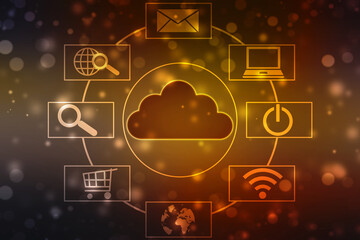 2d illustration of Cloud computing, Digital Cloud computing Concept background. Cyber technology, internet data storage, database and data server concept