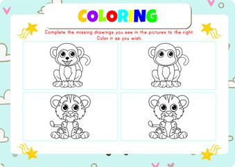 Animals coloring page for kids.