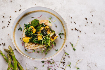 Vegetarian dish with vegetables, greens, salad, healthy food