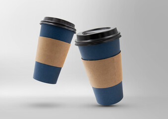 blank disposable blue kraft paper coffee cup mockup