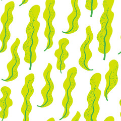 Seamless pattern with green curly leaves. Vector textured illustration. Botanical spring background