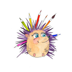 cartoon pencil hedgehog