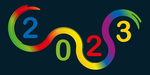 Carte de vœux au graphisme original pour présenter l’année 2022. Elle montre une succession de courbes aux couleurs de l’arc en ciel.