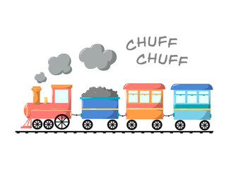 cute hand drawn train with locomotive and 3 wagons. Good for nursery posters, prints, cards, stickers, etc. EPS 10 © Натали Осипова