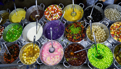 Ingredients for the Che - vietnamese sweet soup. Asian streetfood photo.