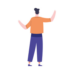 young man standing back