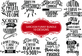 Sarcasm Funny Quotes Bundle Vector Illustration vol 2 - obrazy, fototapety, plakaty
