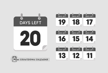 カウントダウンの日めくりカレンダーのセット英語版・"20-11DAYS LEFT" あと20〜11日
