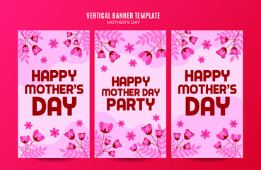 Happy Mother's Day Retro Web Banner for Social Media Vertical Poster, banner, space area and background