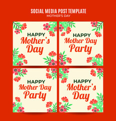 Fototapeta na wymiar Happy Mother's Day Retro Web Banner for Social Media Square Poster, banner, space area and background
