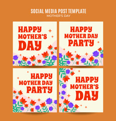 Happy Mother's Day Retro Web Banner for Social Media Square Poster, banner, space area and background