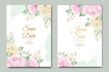 Fototapeta na wymiar Beautiful floral watercolor wedding invitation card 