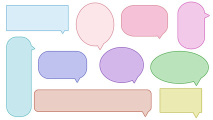 set of blank colorful speech bubble, conversation box, chatbox, speaking bubble, thinking balloon on white background