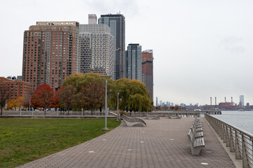 Gantry Plaza State Park in Long Island City Queens with Colorful Trees during Autumn