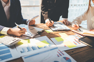 Meeting with tax businessmen and company presidents to discuss SMEs tax collection problems, teamwork collaboration concept