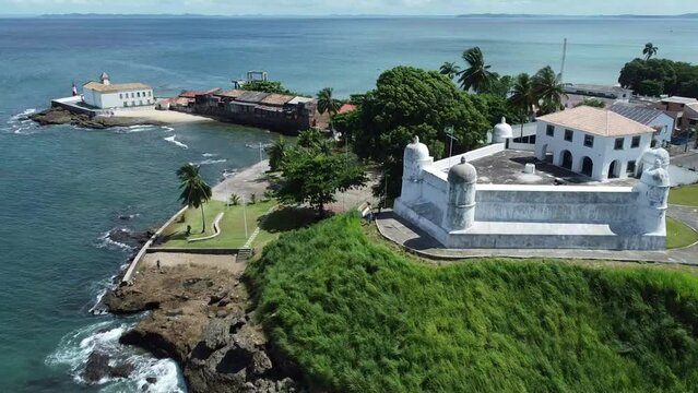salvador, bahia, brazil - march 28, 2022: view of the Monte Serrat Fort in the Ponta de Humaita region in the city of Salvador. monument built in 1583 to protect the city against invaders.