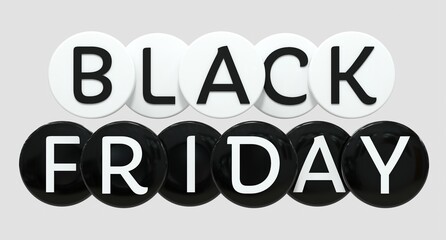 logo black friday noir et blanc en forme de cercle - rendu 3D