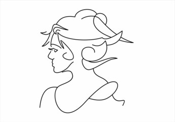 line drawing of Portrait of a Beautiful Woman's face.