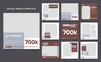 social media template banner real estate property and house sale promotion. fully editable instagram and facebook square post frame puzzle organic sale poster.