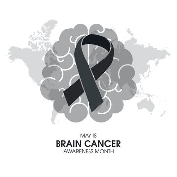 May is Brain Cancer Awareness Month vector. Human brain with grey ribbon icon vector isolated on a white background
