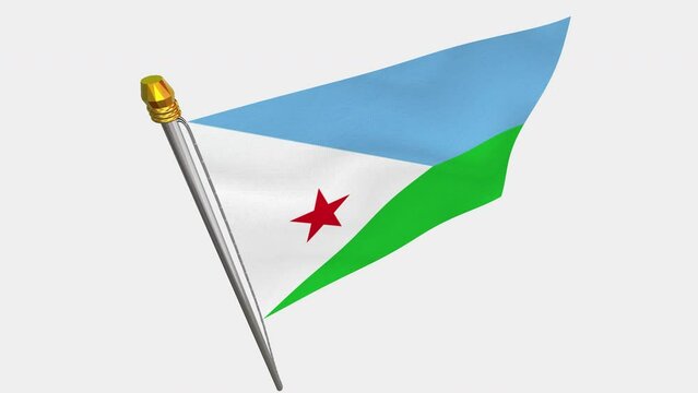 A loop video of the Djibouti flag swaying in the wind from a diagonally upper left perspective.