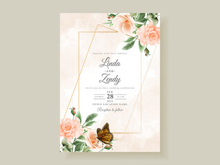 Beautiful flowers and leaves wedding invitation card template
