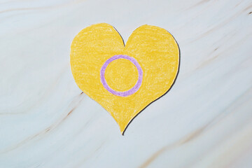 Heart with intersex flag drawn. Pride, equality and rights.