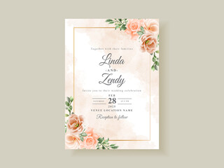 Beautiful flowers and leaves wedding invitation card template